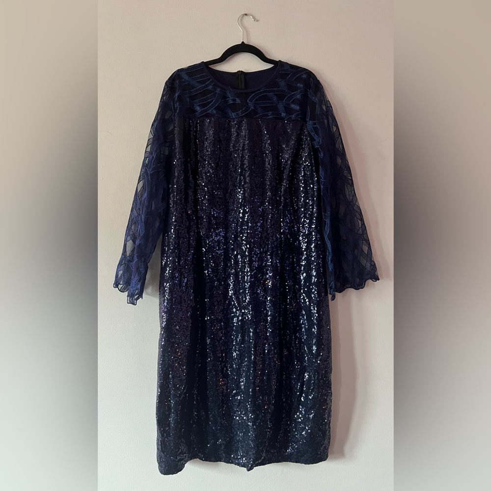 Black Sequin Dress with Lace Sleeves